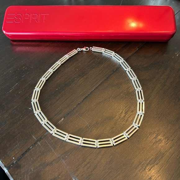 Esprit 925 Sterling Silver 8.5"mm Bar Link 17.5" Inch Necklace - Picture 1 of 2